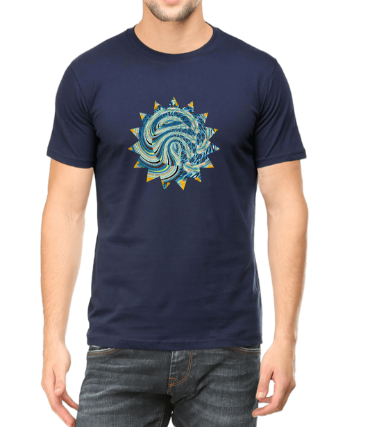 Men's T-shirt royal blue printed with blue & grey graphic design