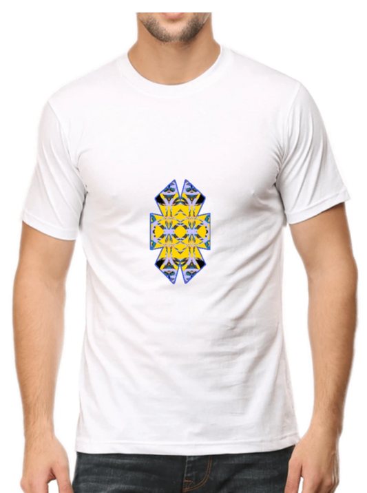 White Unisex Tshirt with Geometric Pattern