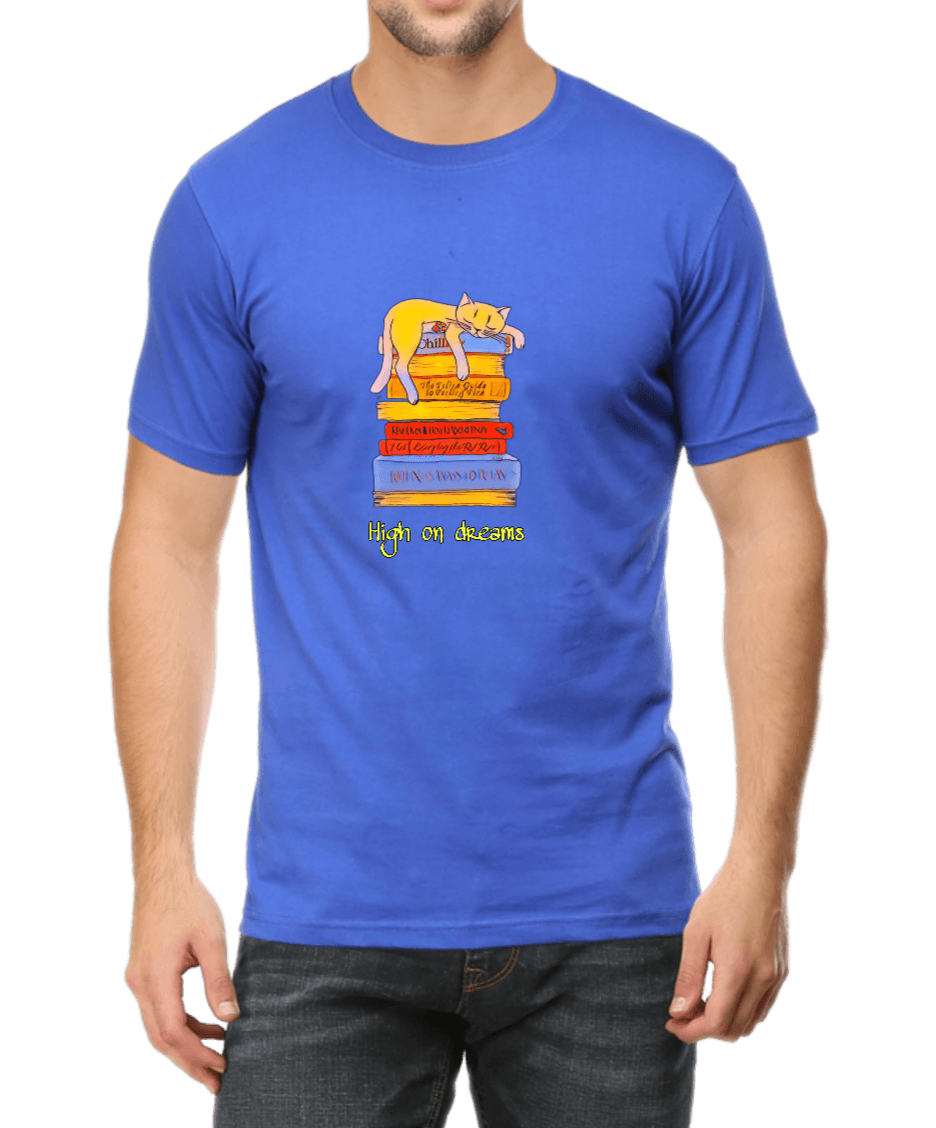 Royal Blue T-shirt for Men with Cat Graphics