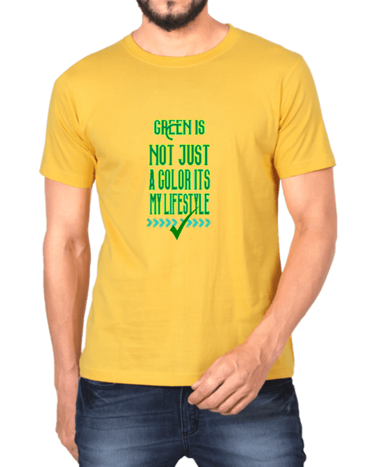 Golden yellow tshirt for Men with Green Lifestyle Quote