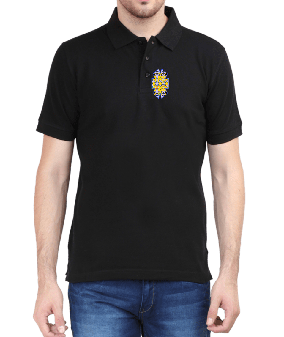 Polo tshirt black with geometric print on pocket area