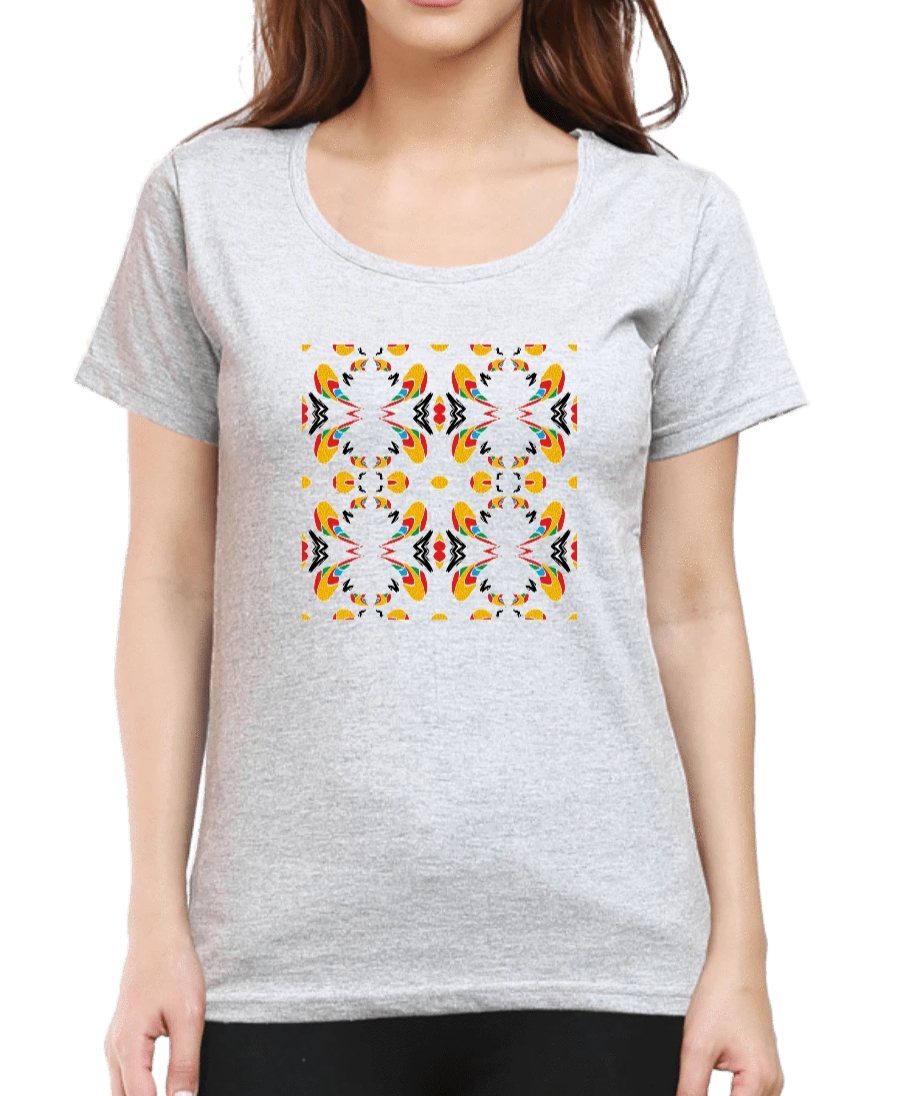 Women's tshirt light grey with embroidery geometric pattern