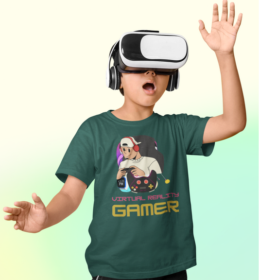 VR Gamer T-shirt for Kids Bottle Green