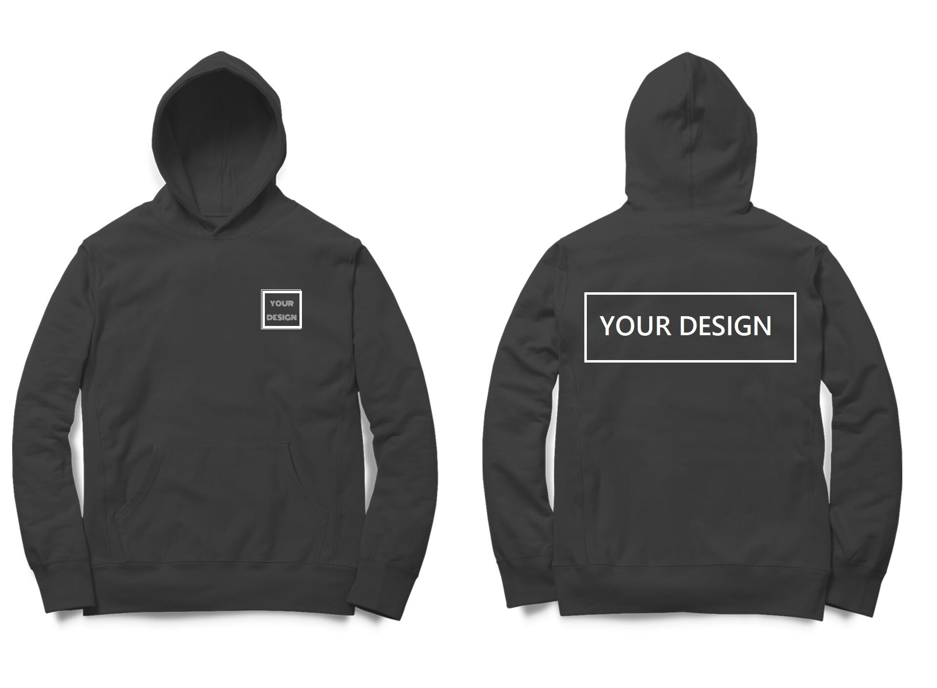 Custom Hoodie Black with Front Pocket Print & Back Print