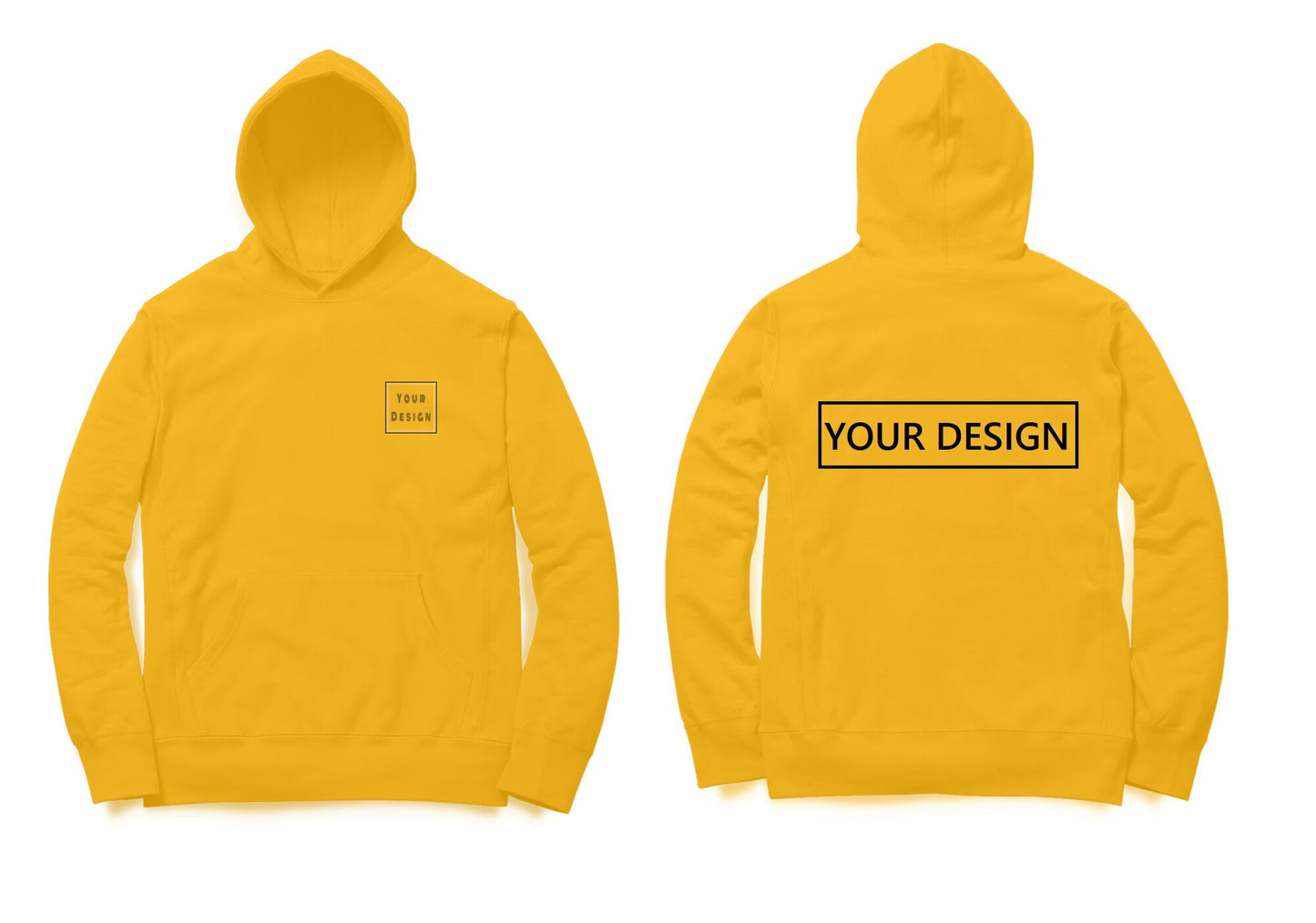 Custom Hoodie Golden Yellow with Front Pocket Print & Back Print