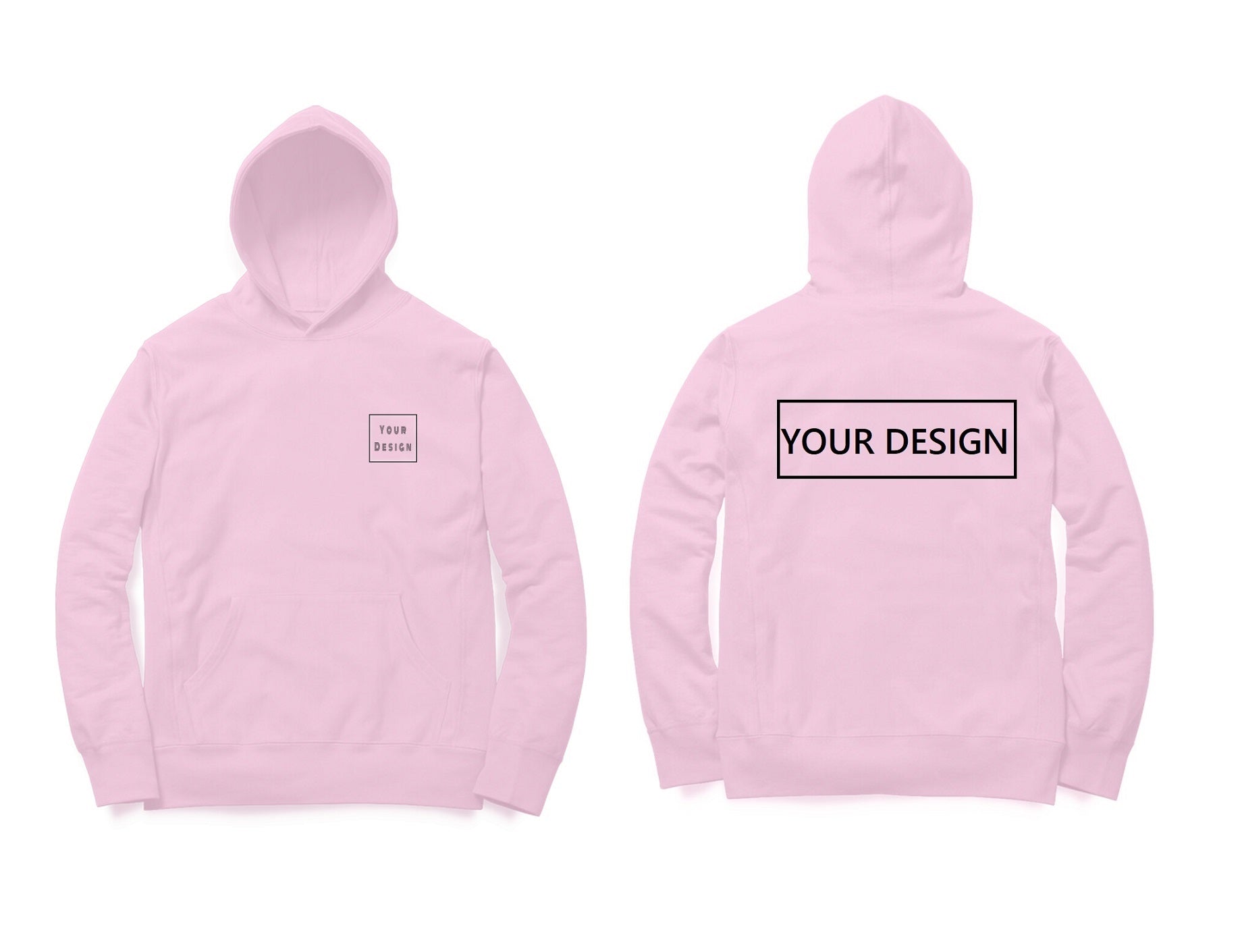 Custom Hoodie Light Pink with Front Pocket Print & Back Print