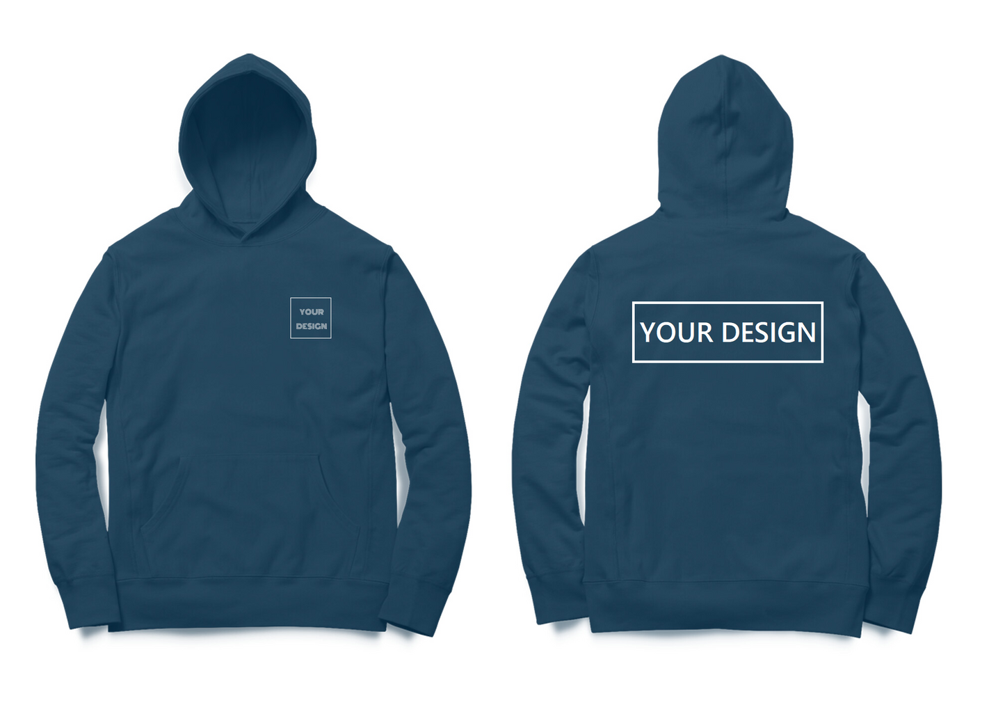 Custom Hoodie Navy Blue with Front Pocket Print & Back Print