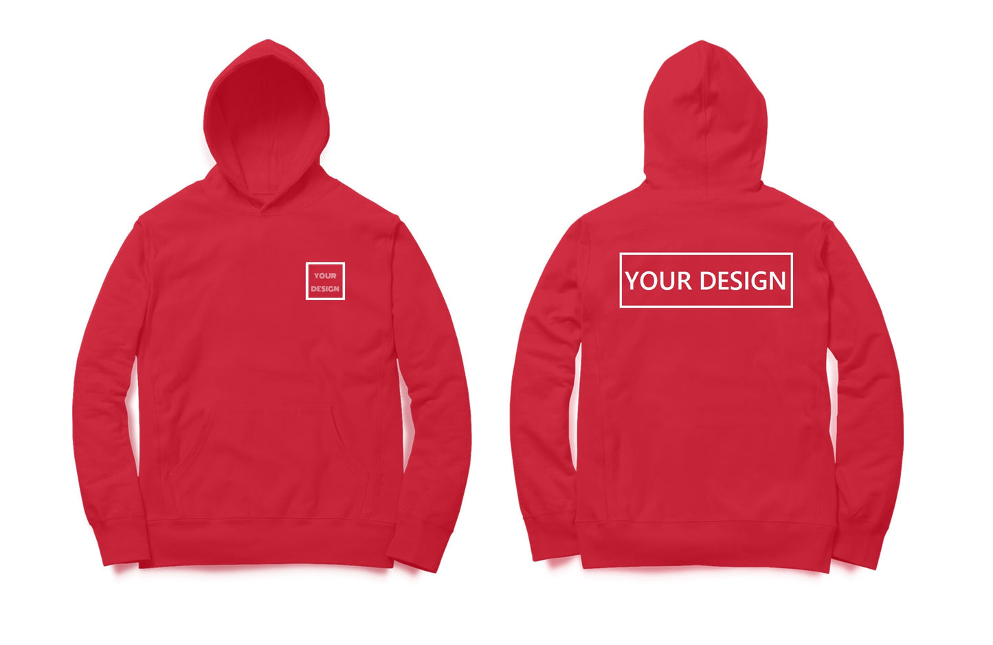 Custom Hoodie Red with Front Pocket Print & Back Print