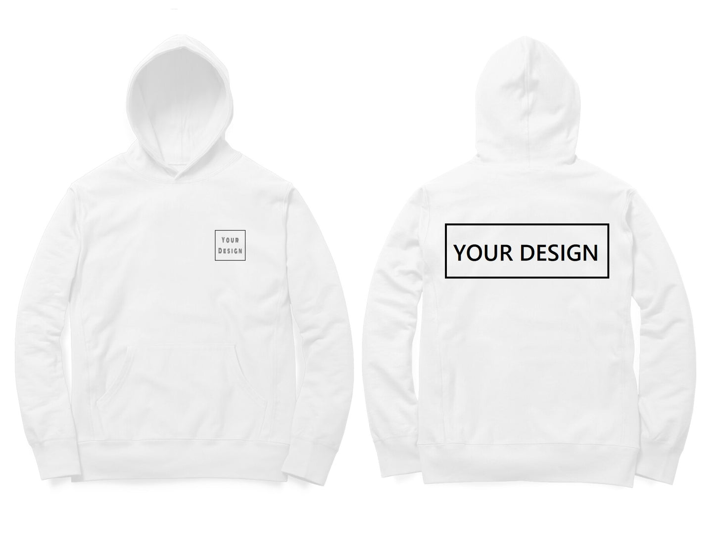 Custom Hoodie White with Front Pocket Print & Back Print