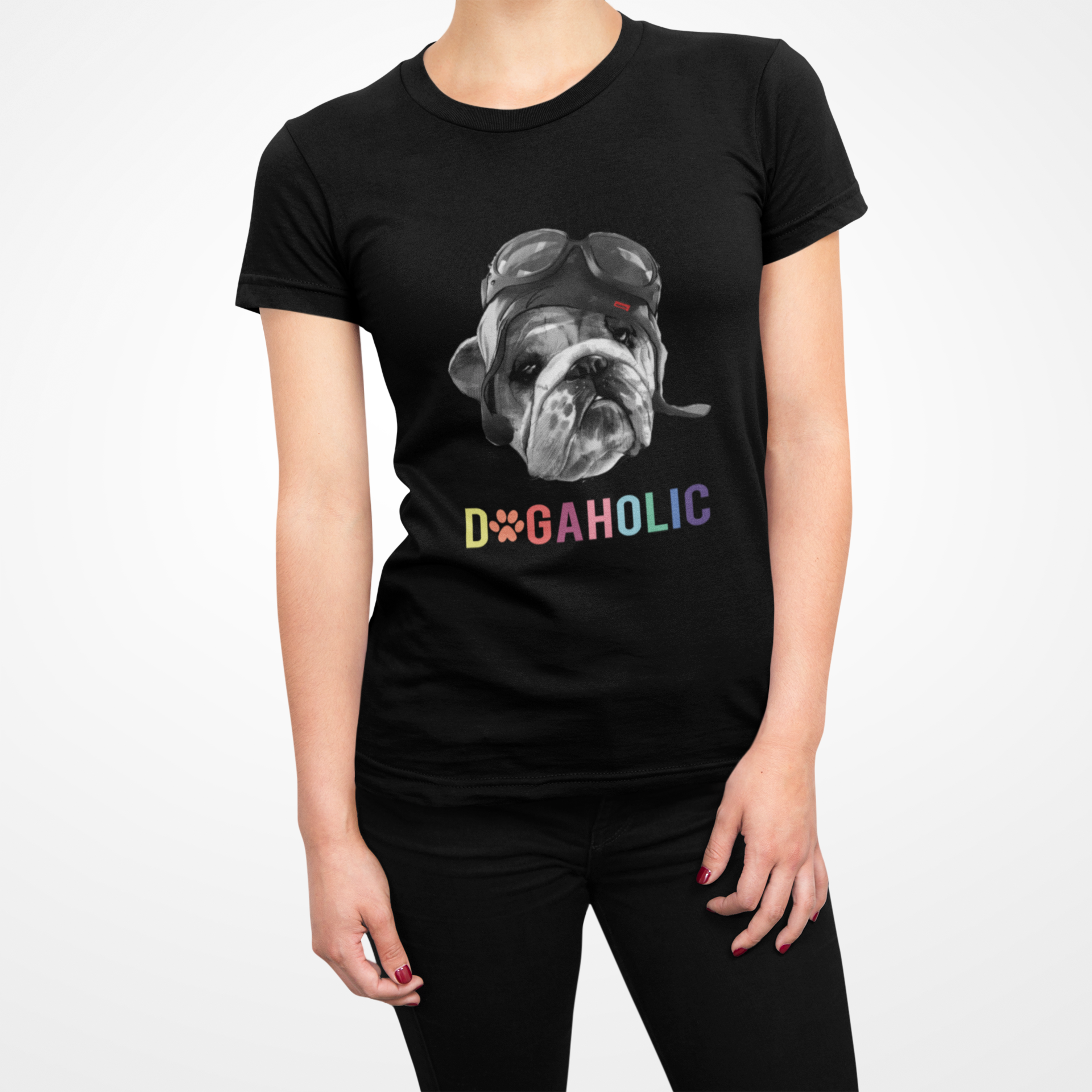 Dog Love graphics Black T-shirt for Women