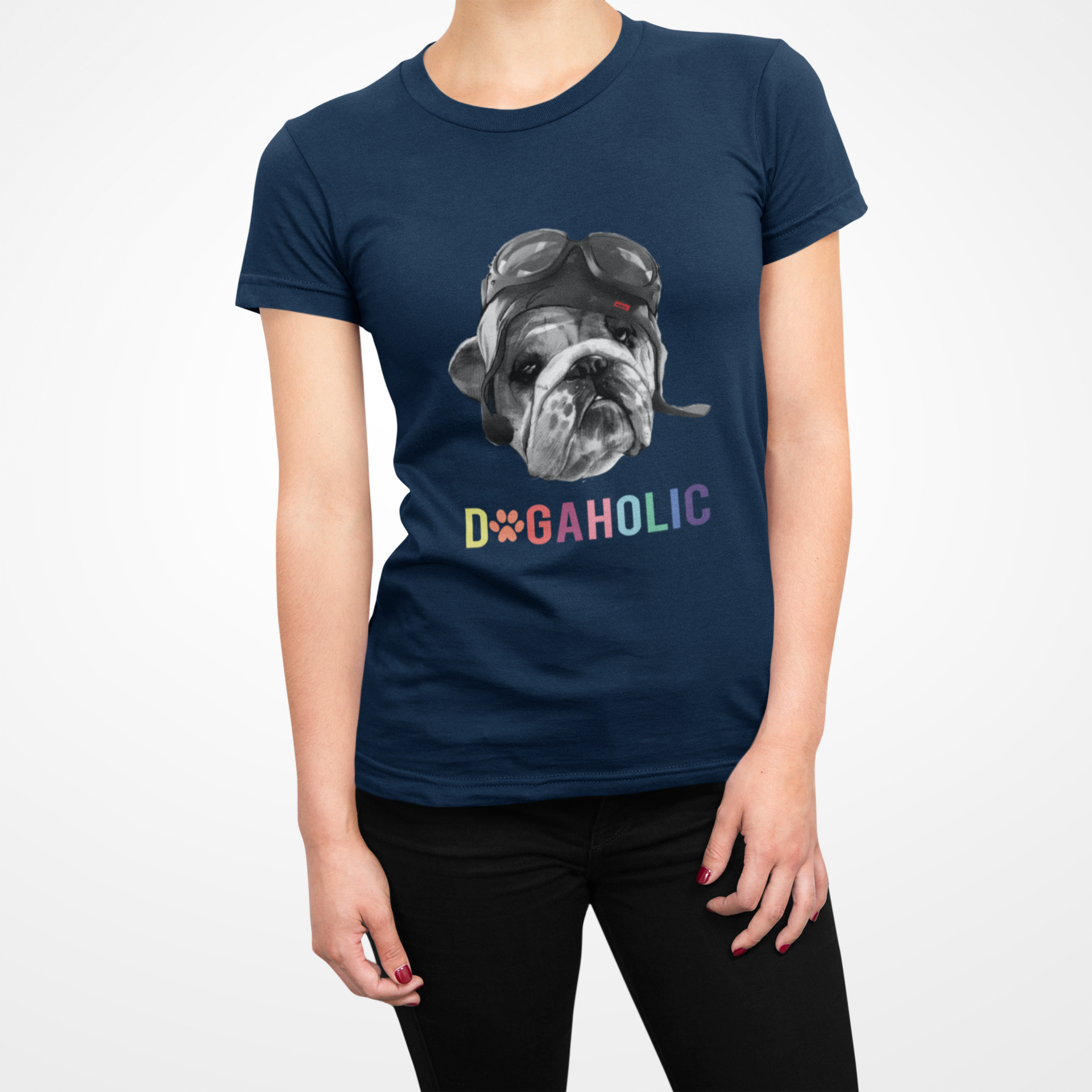 Dog Love graphics Navy Blue T-shirt for Women