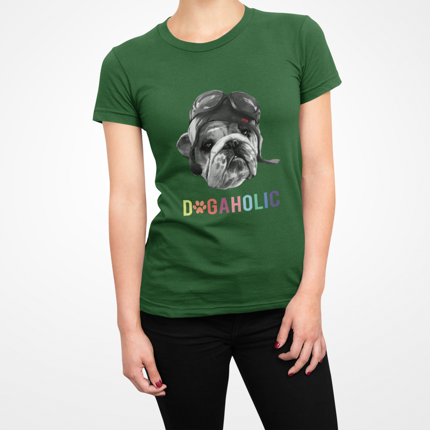 Dog Love graphics Olive Green T-shirt for Women