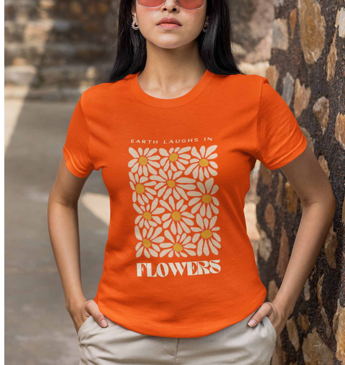 Floral Graphics Orange T-shirt for Women