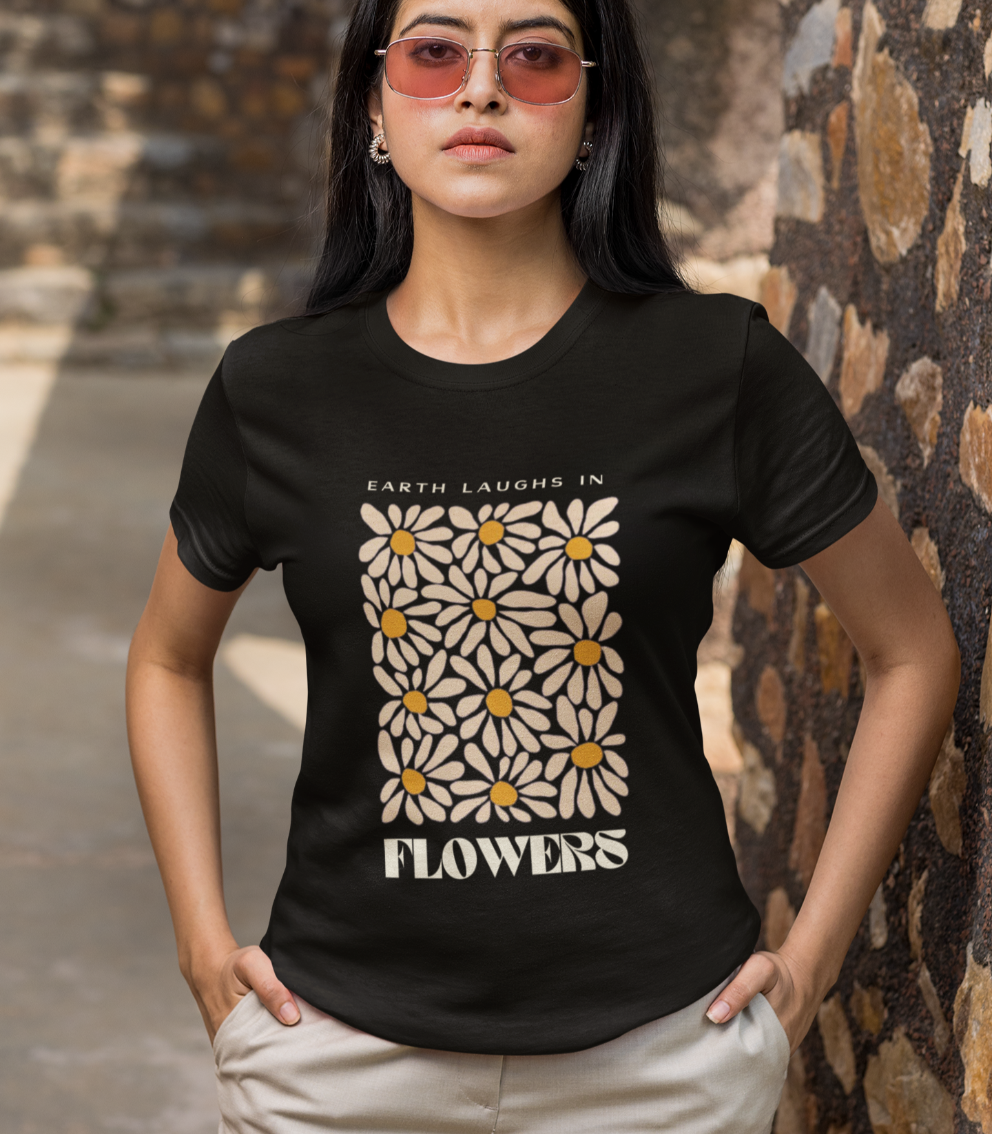 Floral Graphics Black T-shirt for Women