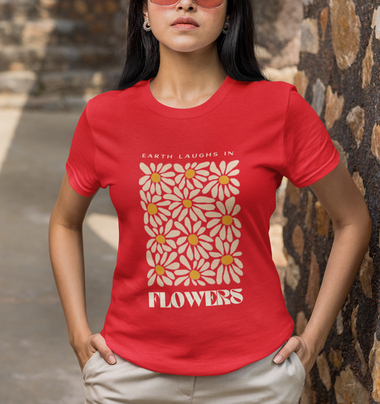 Floral Graphics Red T-shirt for Women