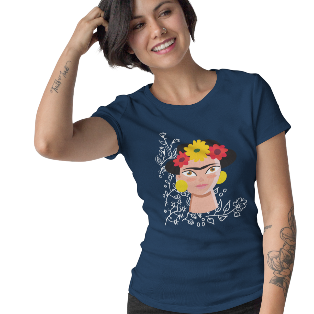 Frida Kahlo Navy Blue T-shirt  for Women