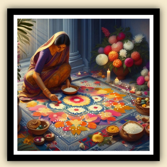 Indian Woman Making Rangoli Art Canvas Print