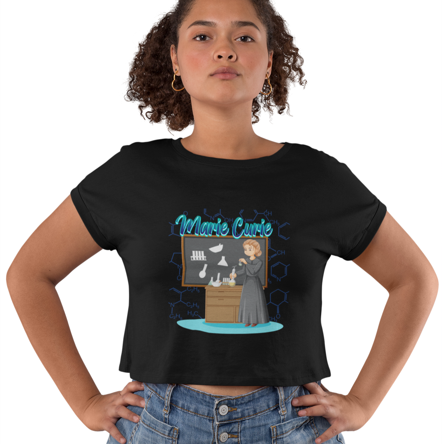 Marie Curie Scientist Crop T-shirt Black