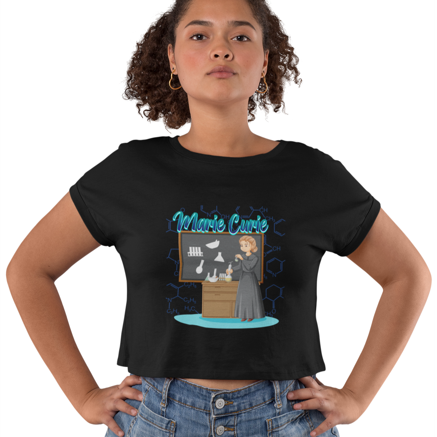 Marie Curie Scientist Crop T-shirt Black