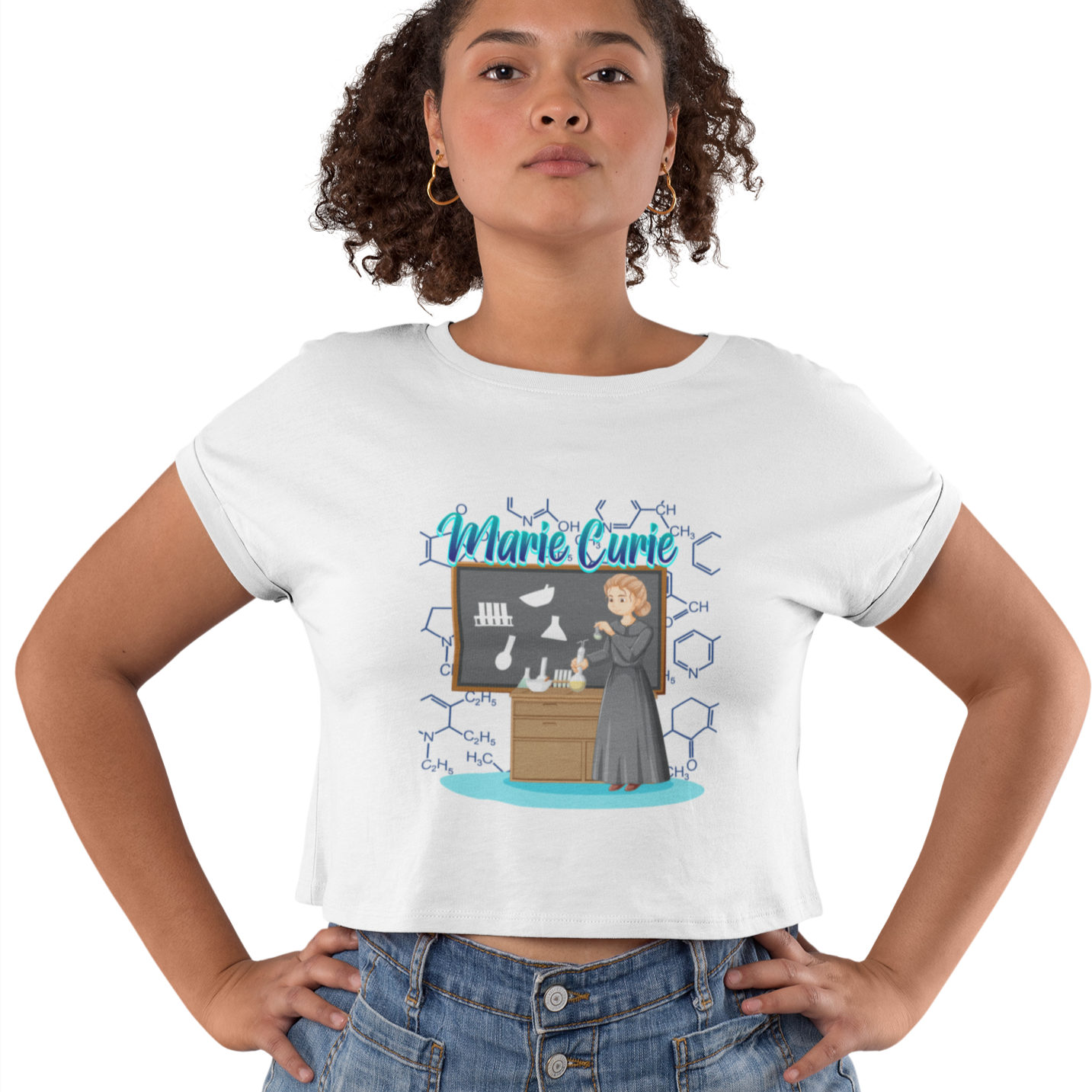 Marie Curie Scientist Crop T-shirt White