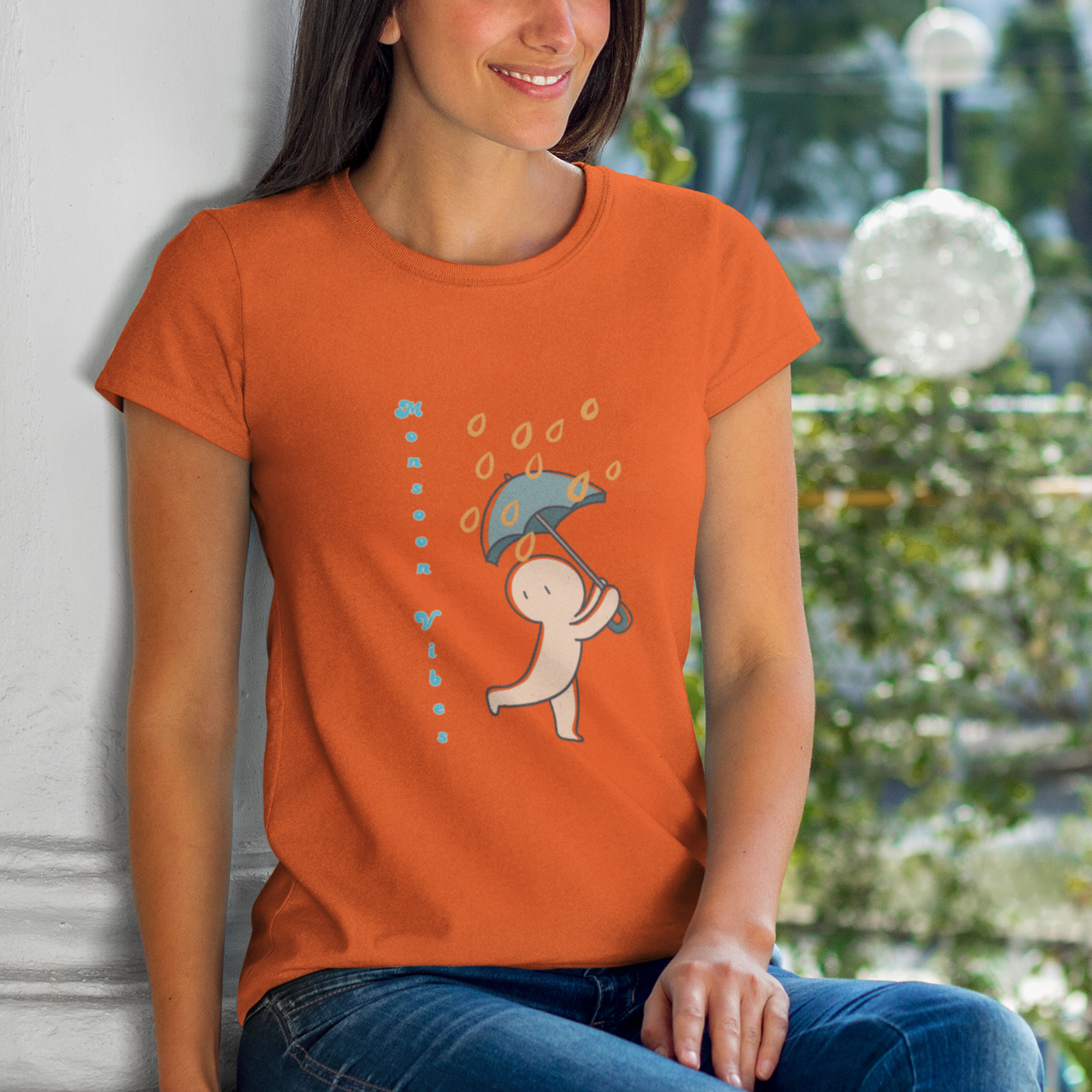 Monsoon Vibes Orange T-shirt for Girls