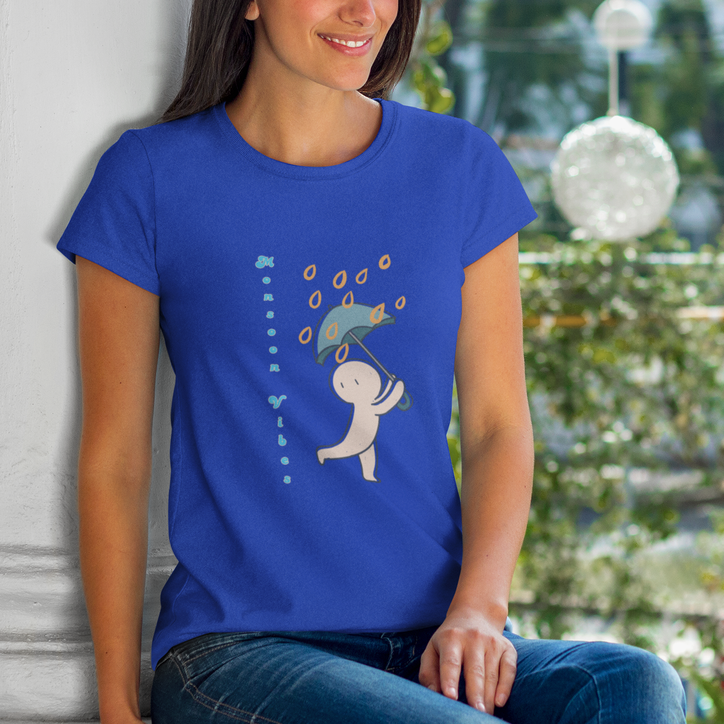 Monsoon Vibes Royal Blue T-shirt for Girls