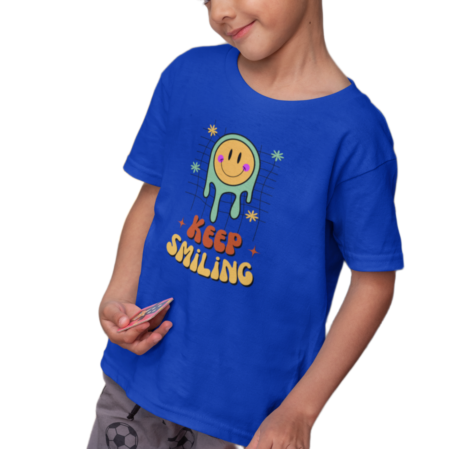 Royal Blue tshirt for kids, boys printed with smiley graphics