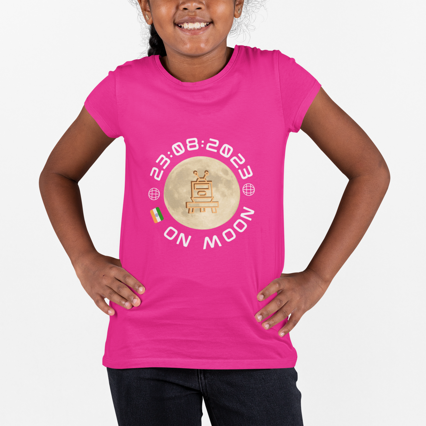 Space Day T-shirt for Girls Hot Pink