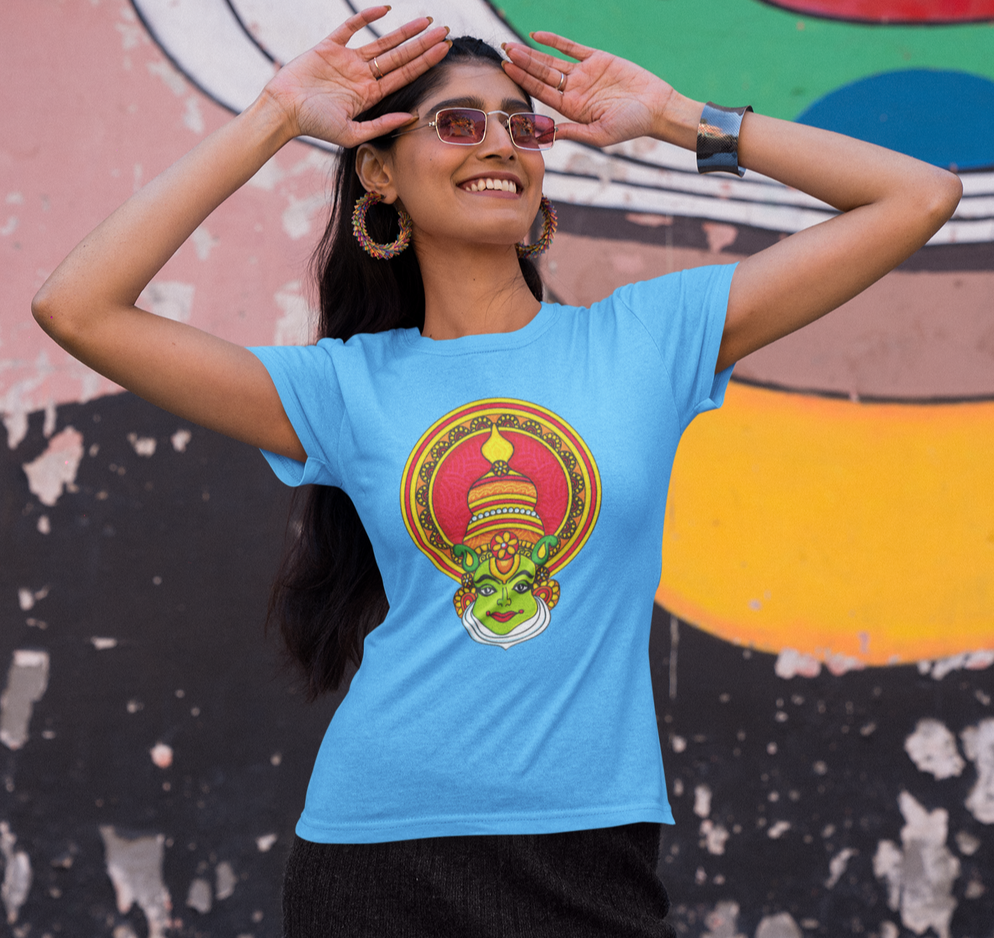 Theyyam Onam Kathakali T-shirt Woman Sky Blue
