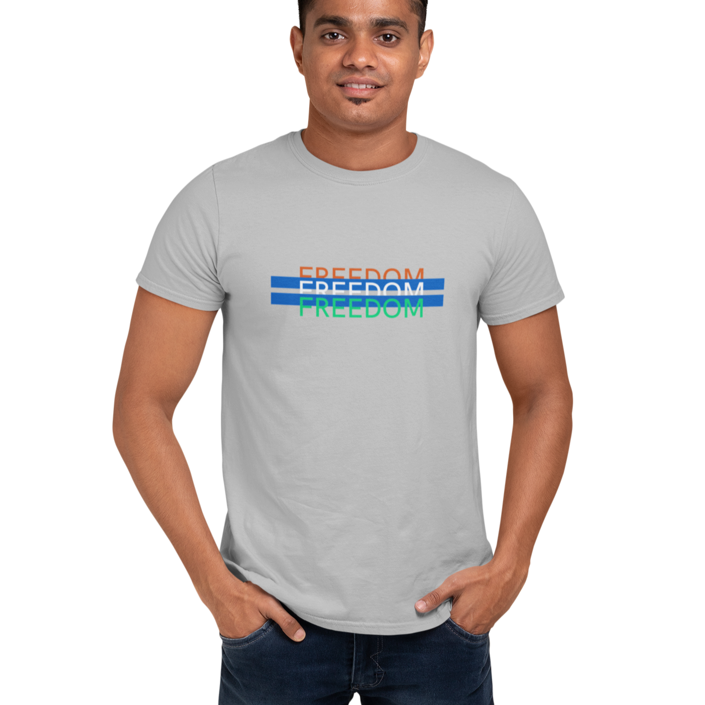 Tricolor India Freedom T-shirt for Men Light Grey