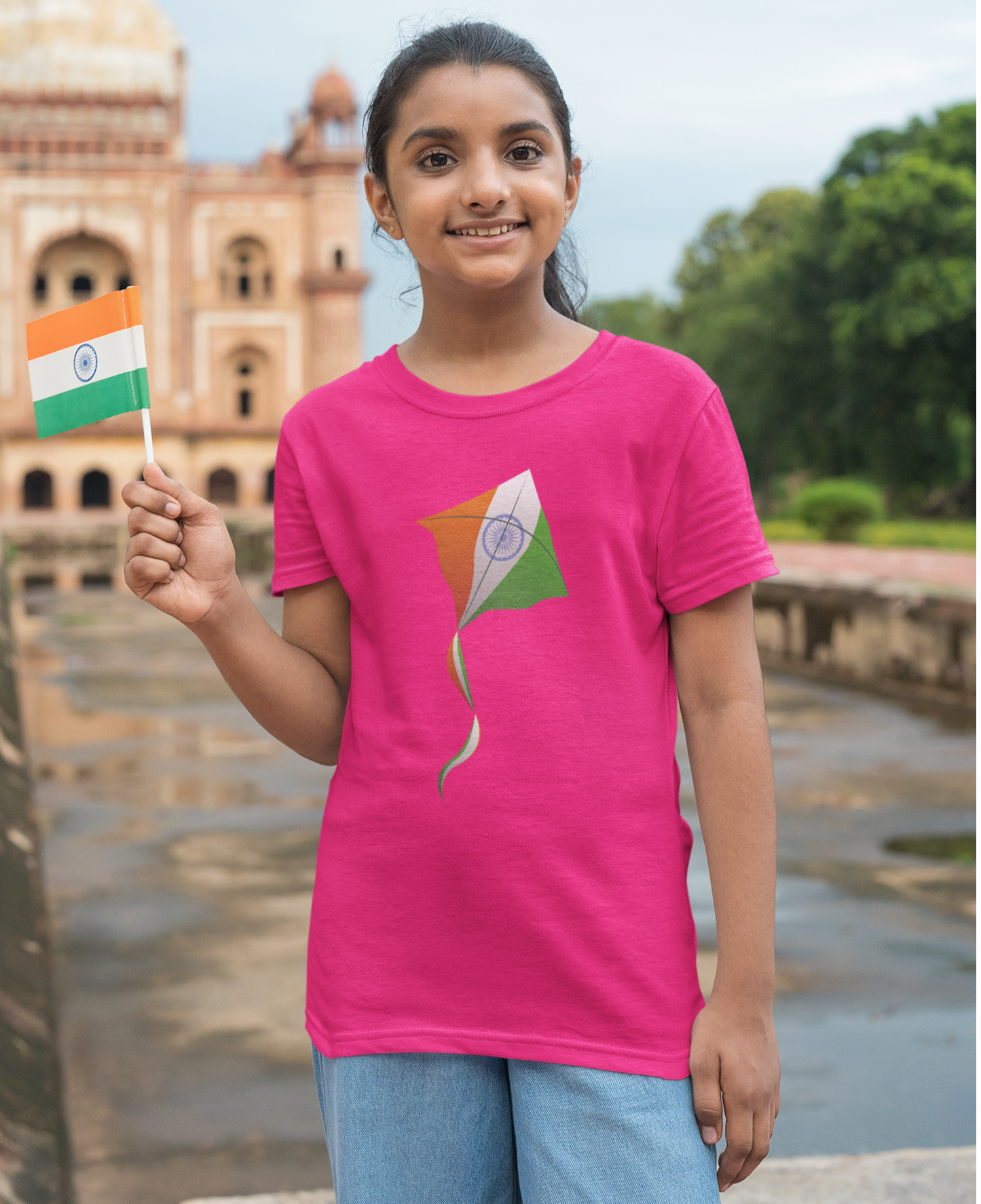 Tricolor T-shirt for Girls Hot Pink