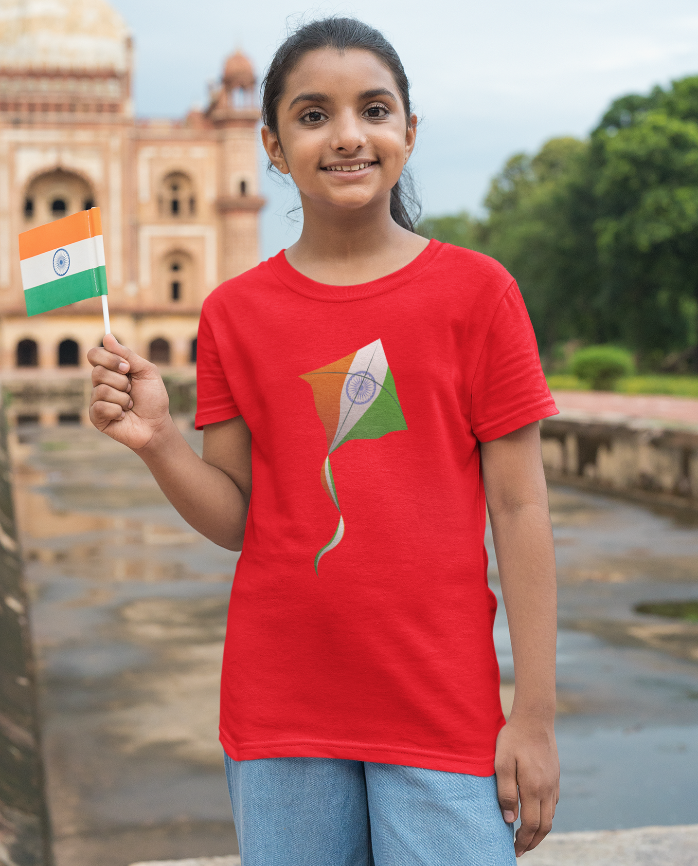 Tricolor T-shirt for Girls Red