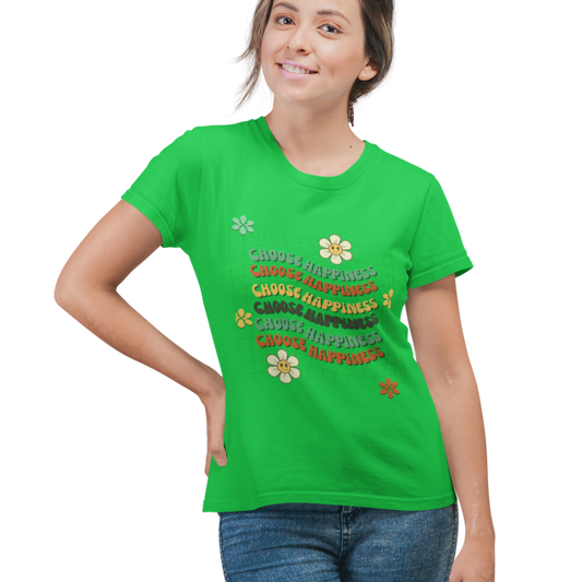 Happiness Round Neck T-shirt for Women Green