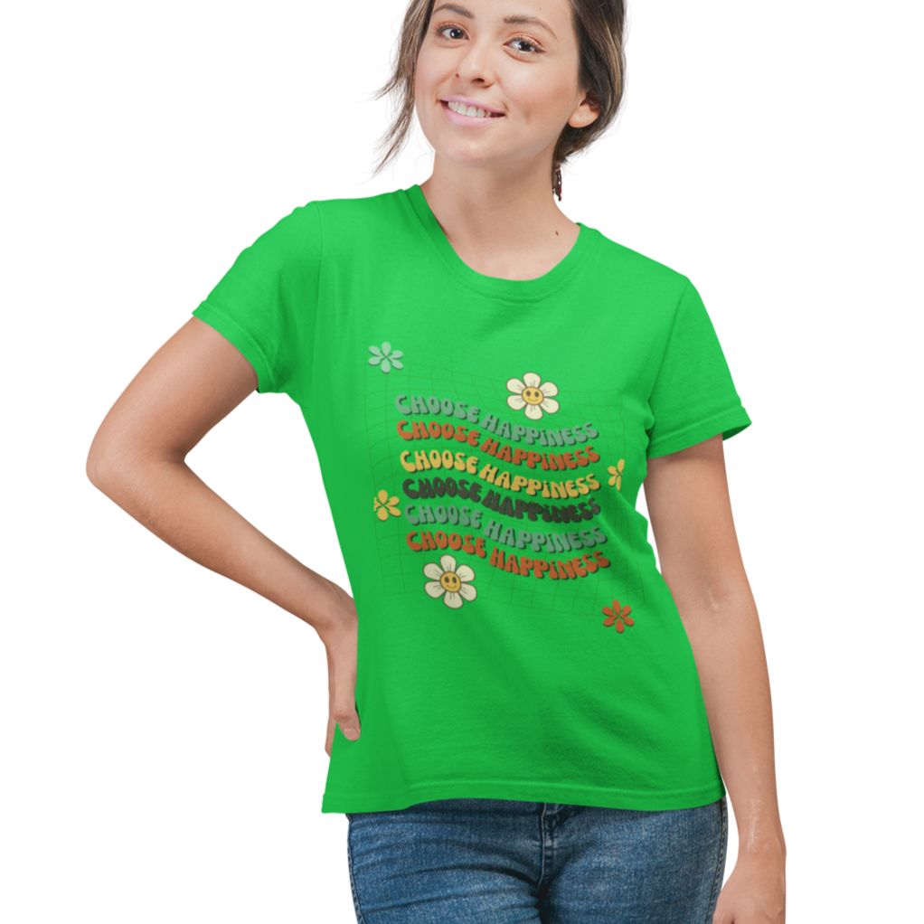 Happiness Round Neck T-shirt for Women Green