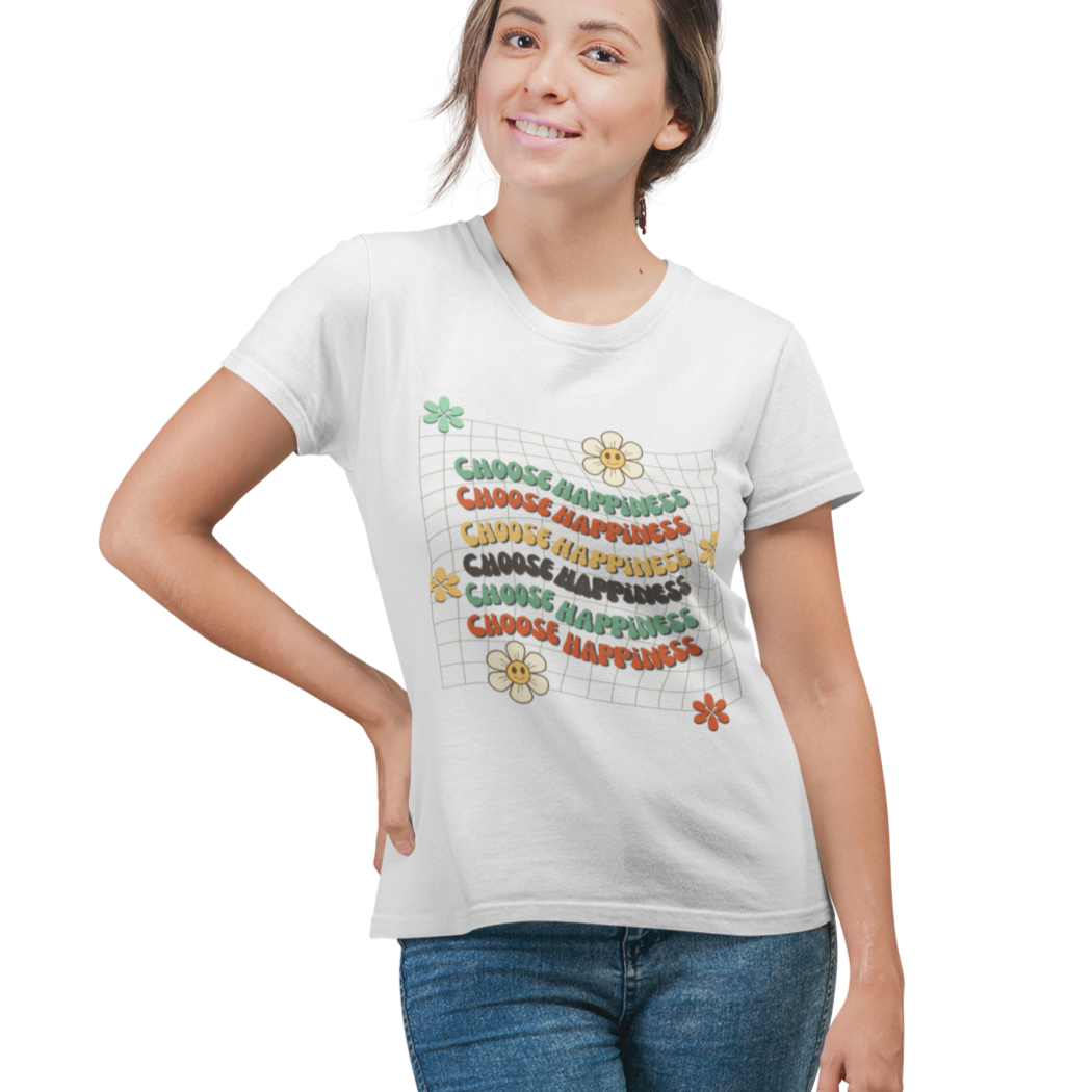 Happiness Round Neck T-shirt for Women White