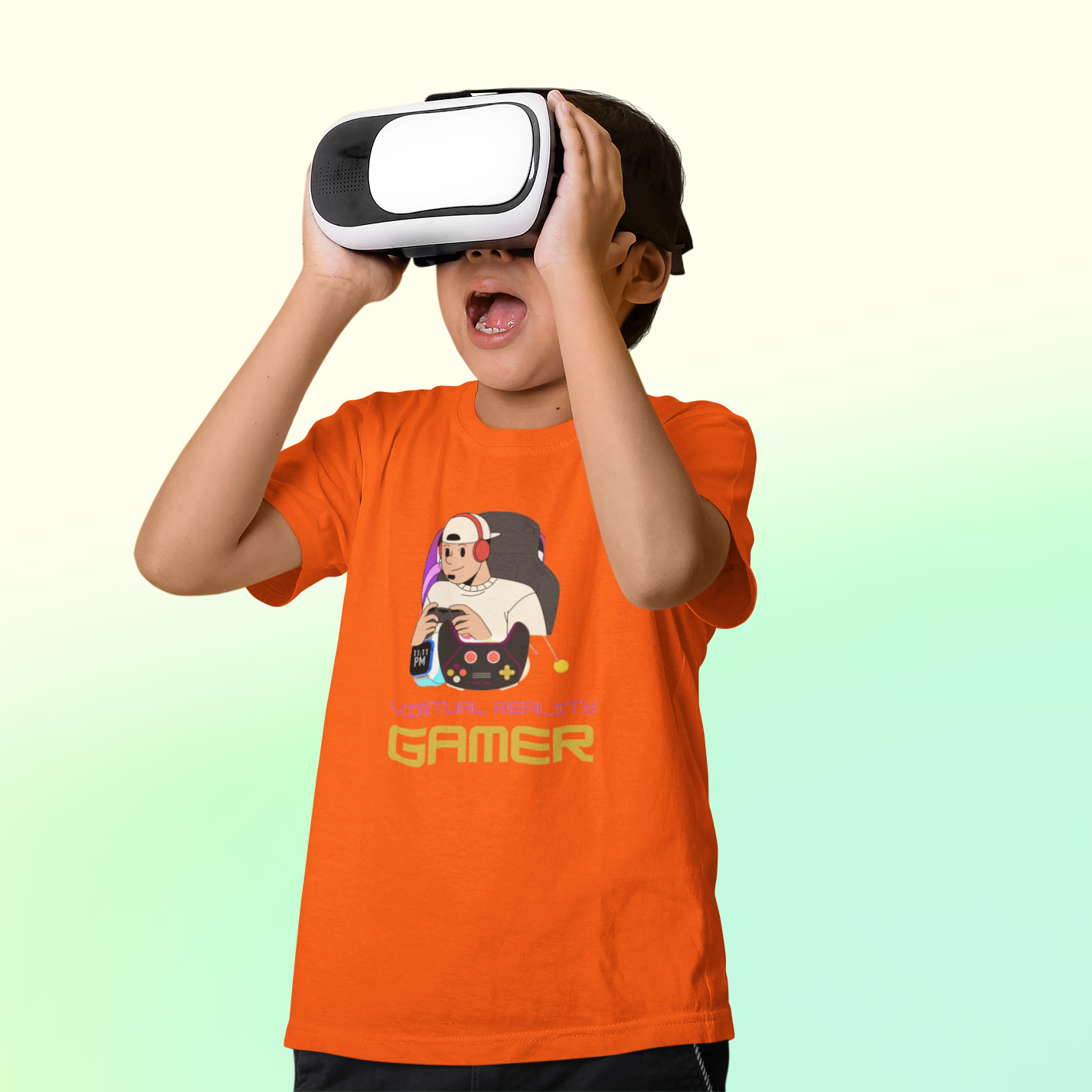 VR Gamer T-shirt for Kids Orange