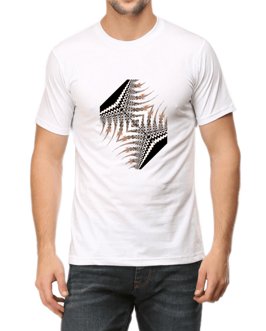 Men's white printed T-shirt with black & white graphic design