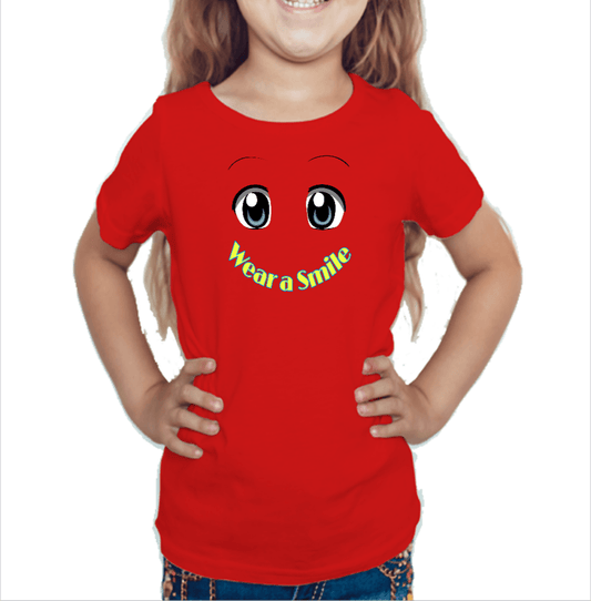 Red tshirt for girls printed with smiley graphics