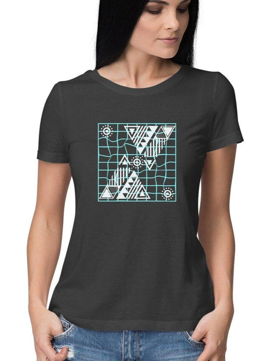 Black T-shirt for Women with Geometric Art Design