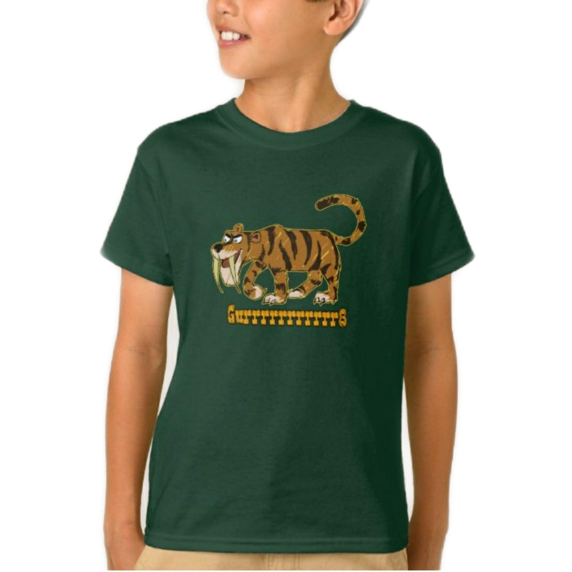 Bottle green tshirt for boys printed with Tiger design