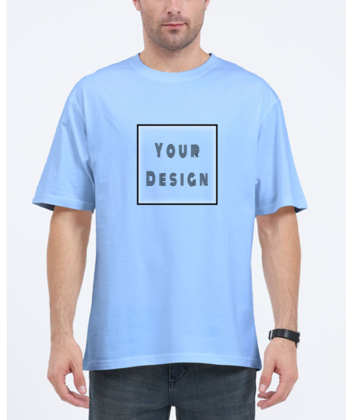 Baby Blue Oversized Classic T-shirt with Customized Front Print