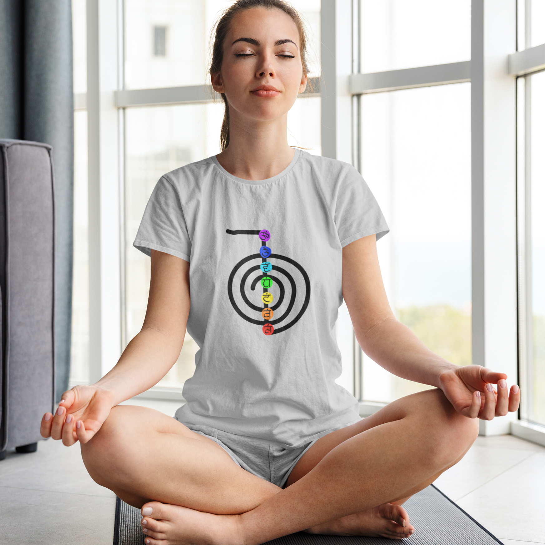 Meditation T-shirt for Women Light Grey