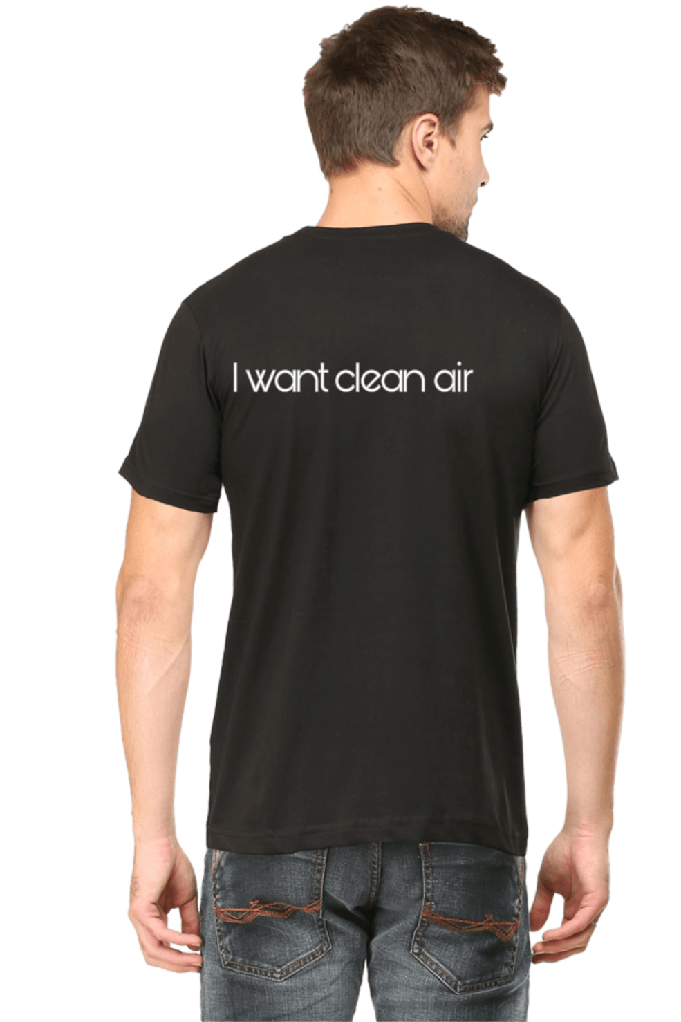 Black Tshirt for Men printed with 'I want clean air' graphics