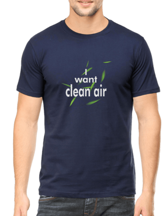 Navy Blue Tshirt for Men printed with 'I want clean air' graphics