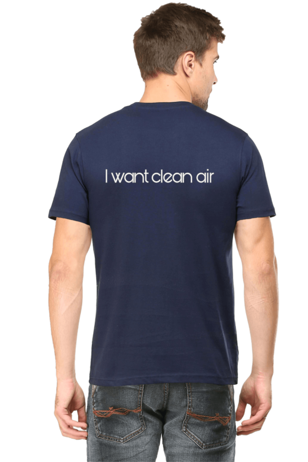 Navy Blue Tshirt for Men printed with 'I want clean air' graphics