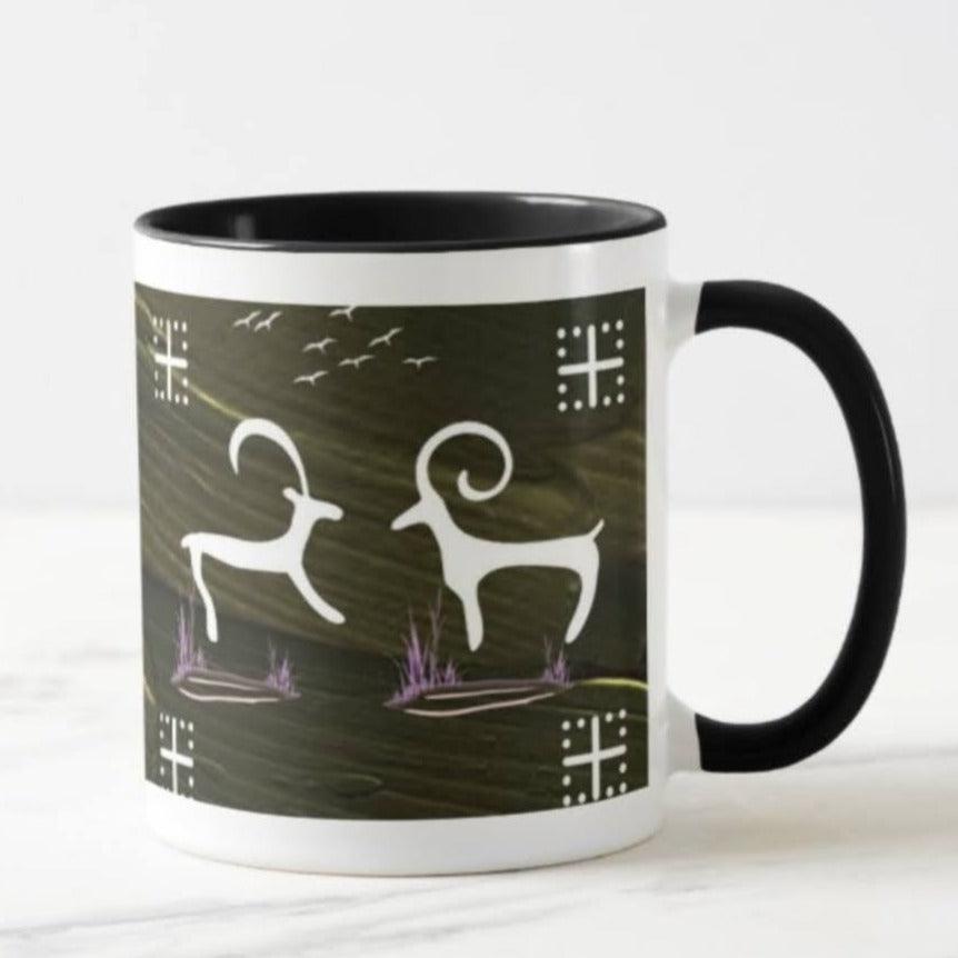 Designer coffee mug with rock art print