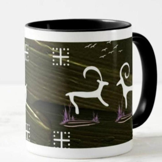 Designer coffee mug with rock art print