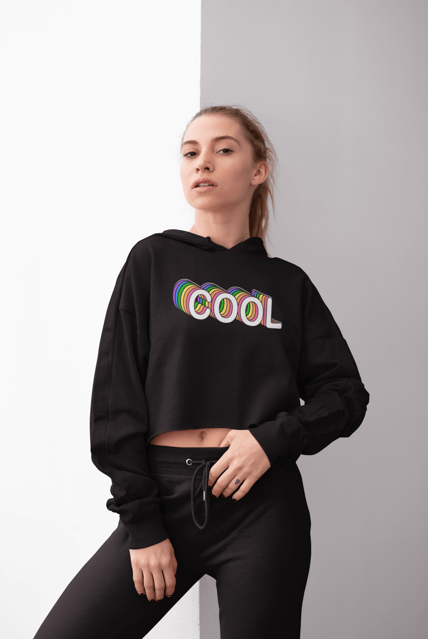 Cool Girl Crop Hoodie Women Black