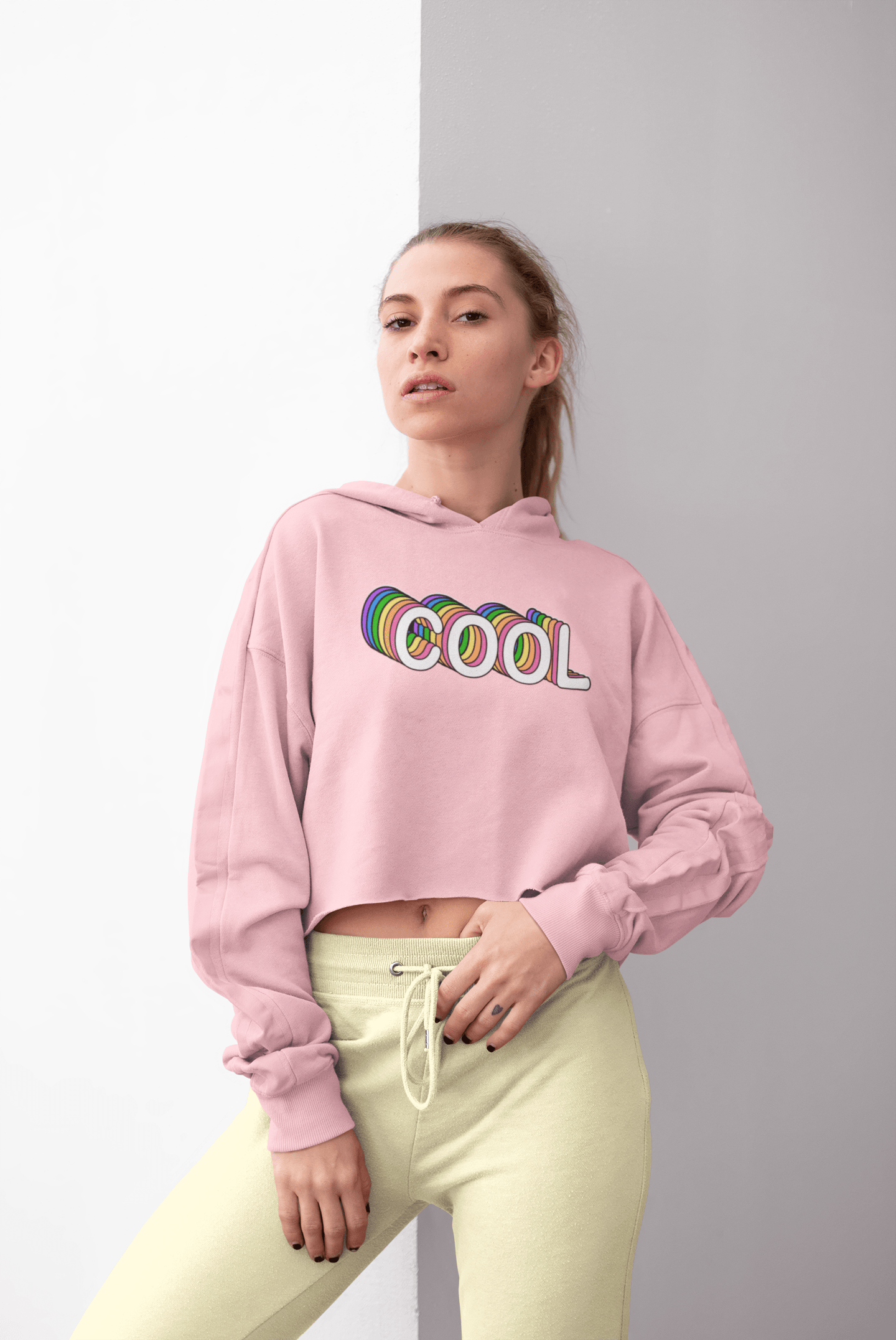 Cool Girl Crop Hoodie Women Light Pink