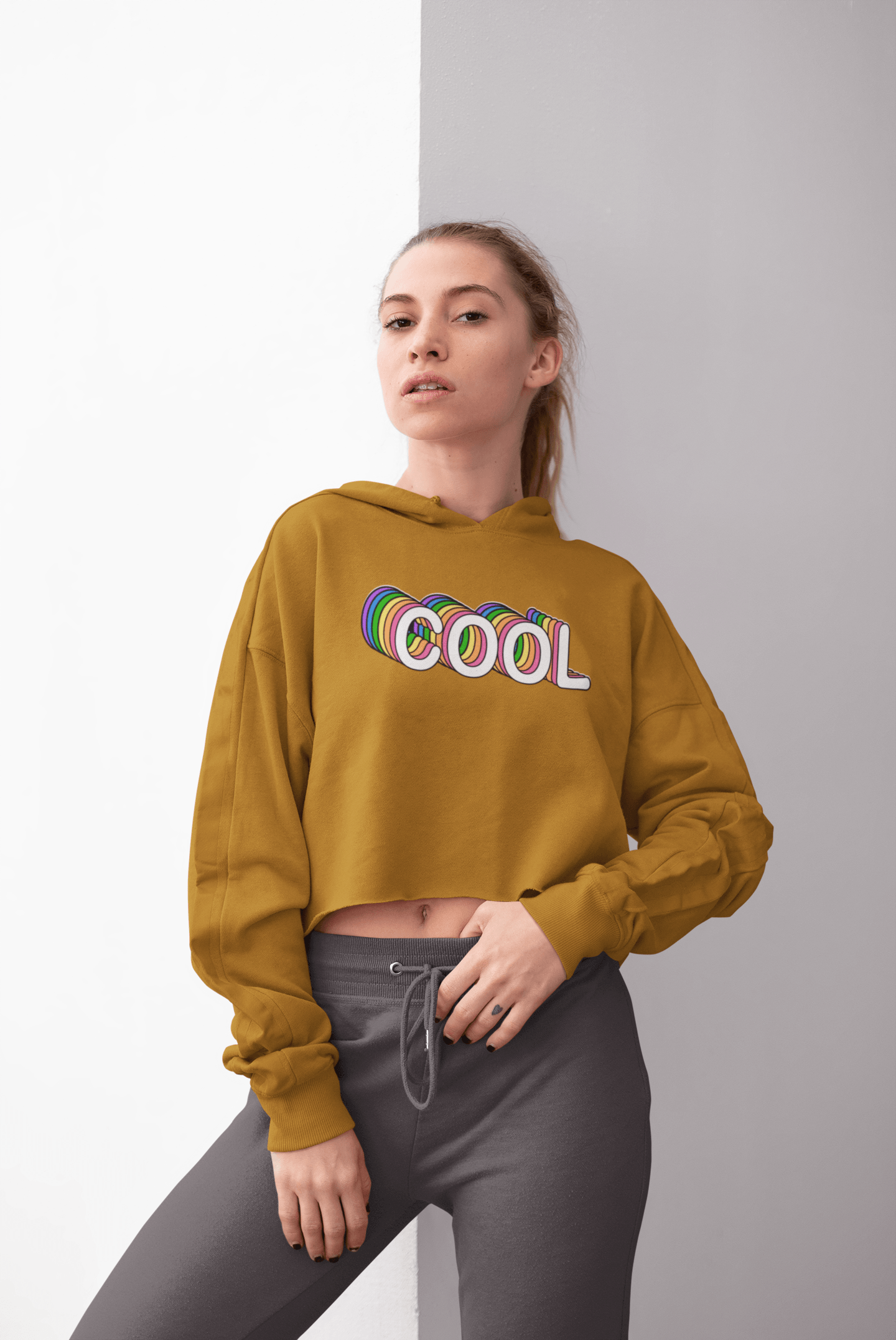 Cool Girl Crop Hoodie Women Mustard Yellow